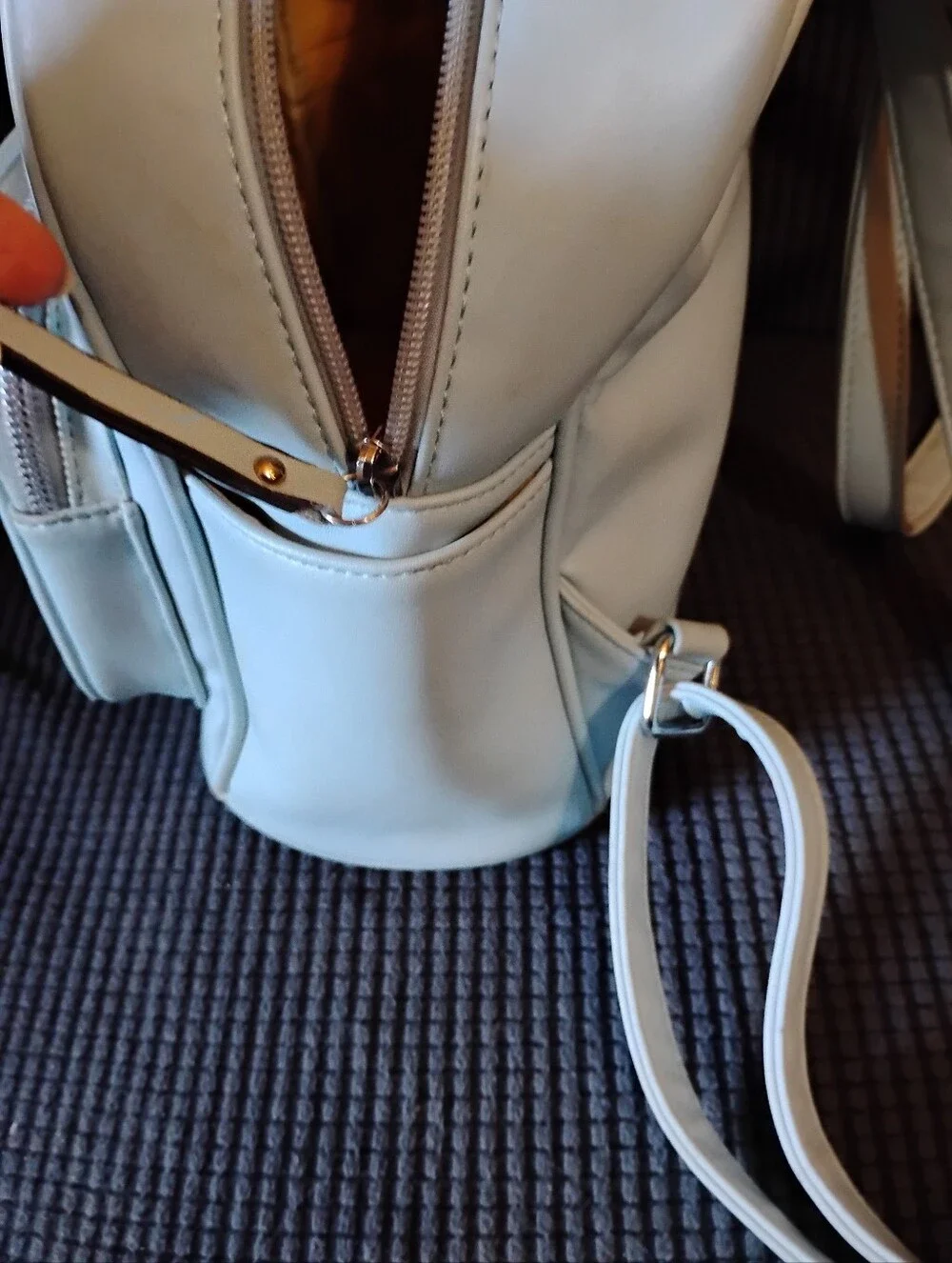 Chic Light Blue BackPack With Pockets Outside And Inside Gently Loved